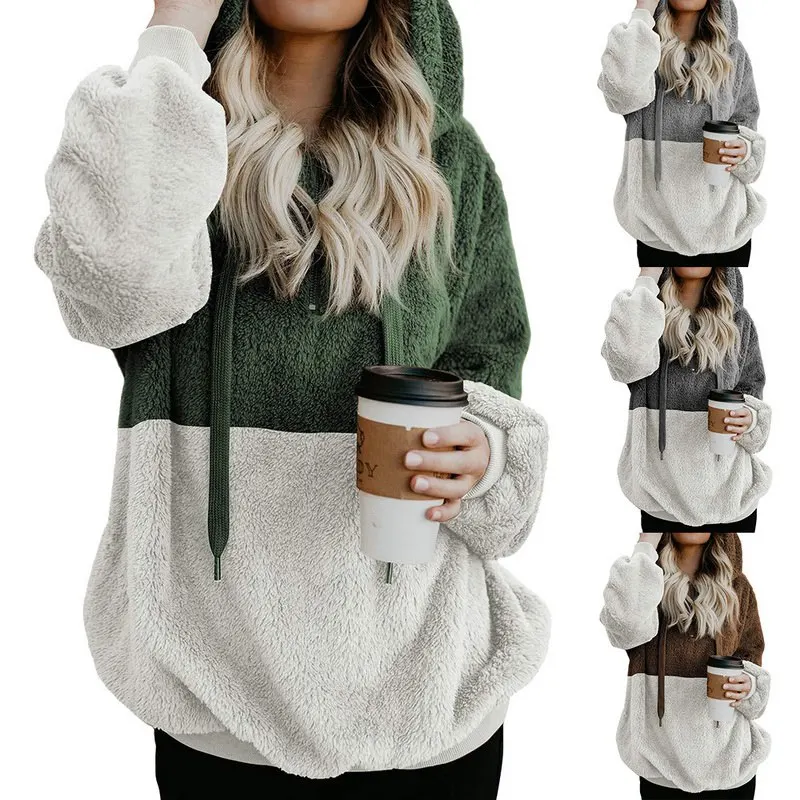 Plus Size S-5XL Women's Sweatshirt Long Sleeve Hooded Fleece Hoodies Autumn Winter Patchwork Color Warm Zipper Hoodie Pullover Plus Size S-5XL Women's Sweatshirt Long Sleeve Hooded Fleece Hoodies Autumn Winter Patchwork Color Warm Zipper Hoodie Pullover