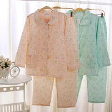 Женский пижамный комплект в японском стиле, хлопковый костюм с длинными рукавами, повседневный спортивный костюм с цветочным принтом, весна-осень