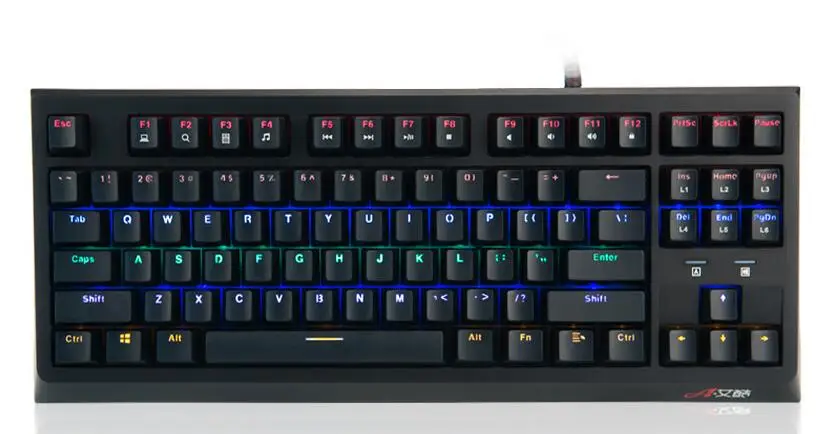 

A MX300 Rainbow Backlit Double Shot Keycaps 6 modes LED NK Rollover 87 USB Zorro MX Blue Black Switch Mechanical Gaming Keyboard
