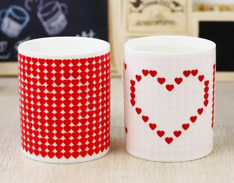 Fashion Magic Ceramic Coffee Tea Milk Hot Cold Heat Sensitive Color Changing Mug Pixel Heart Lovely