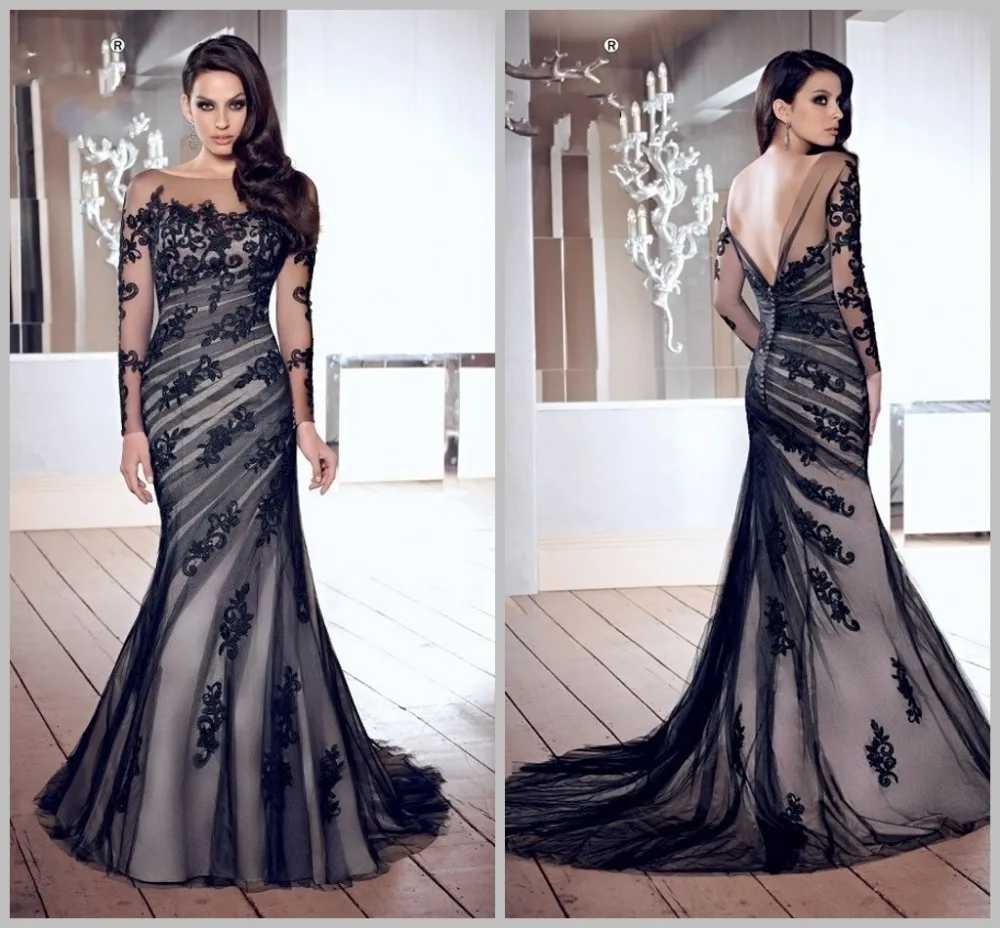 HQ-155 Elegant Women Dress Full Lace Long Sleeve Floor Length Mermaid Prom Dresses Evening | Свадьбы и торжества