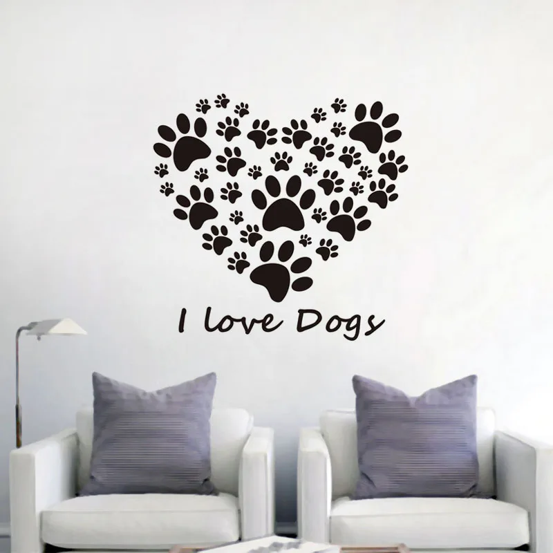 Dog Paws Prints Heart Vinyl Wall Sticker Creative Kids Room Wall Decals