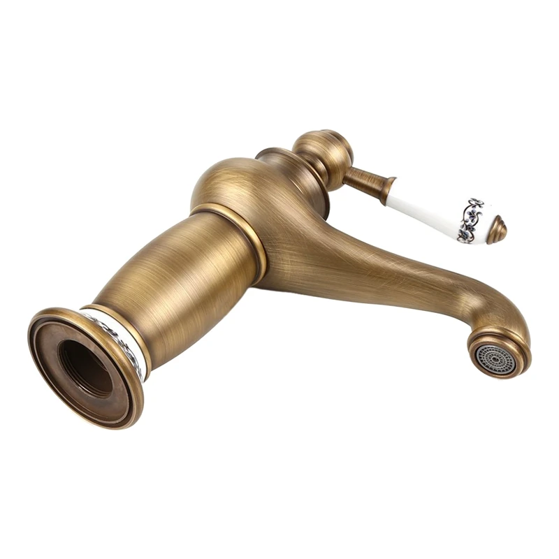 Kaufen Küche wasserhahn Retro Messing Einzigen Hebel   Keramik Waschbecken Wasserhahn mit Wasser Einlass für Badewanne Bad (Messing)