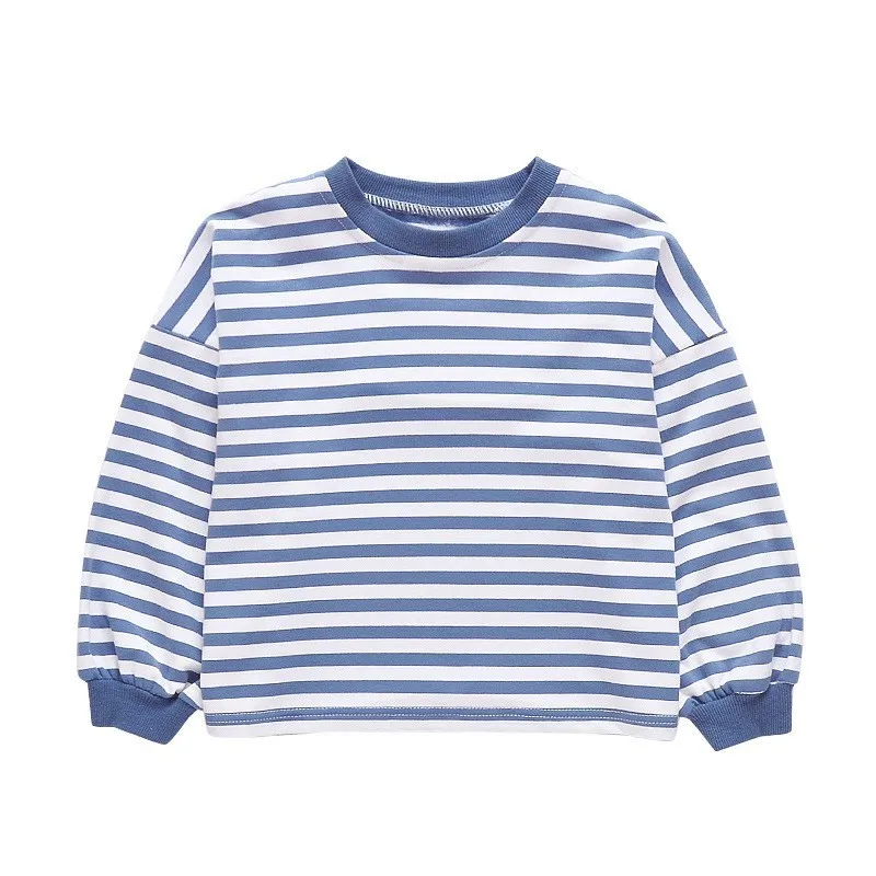 Подростковые топы с длинными рукавами для детей, футболка одежда для маленьких девочек, футболка одежда для девочек осень-весна - Цвет: blue stripe tops