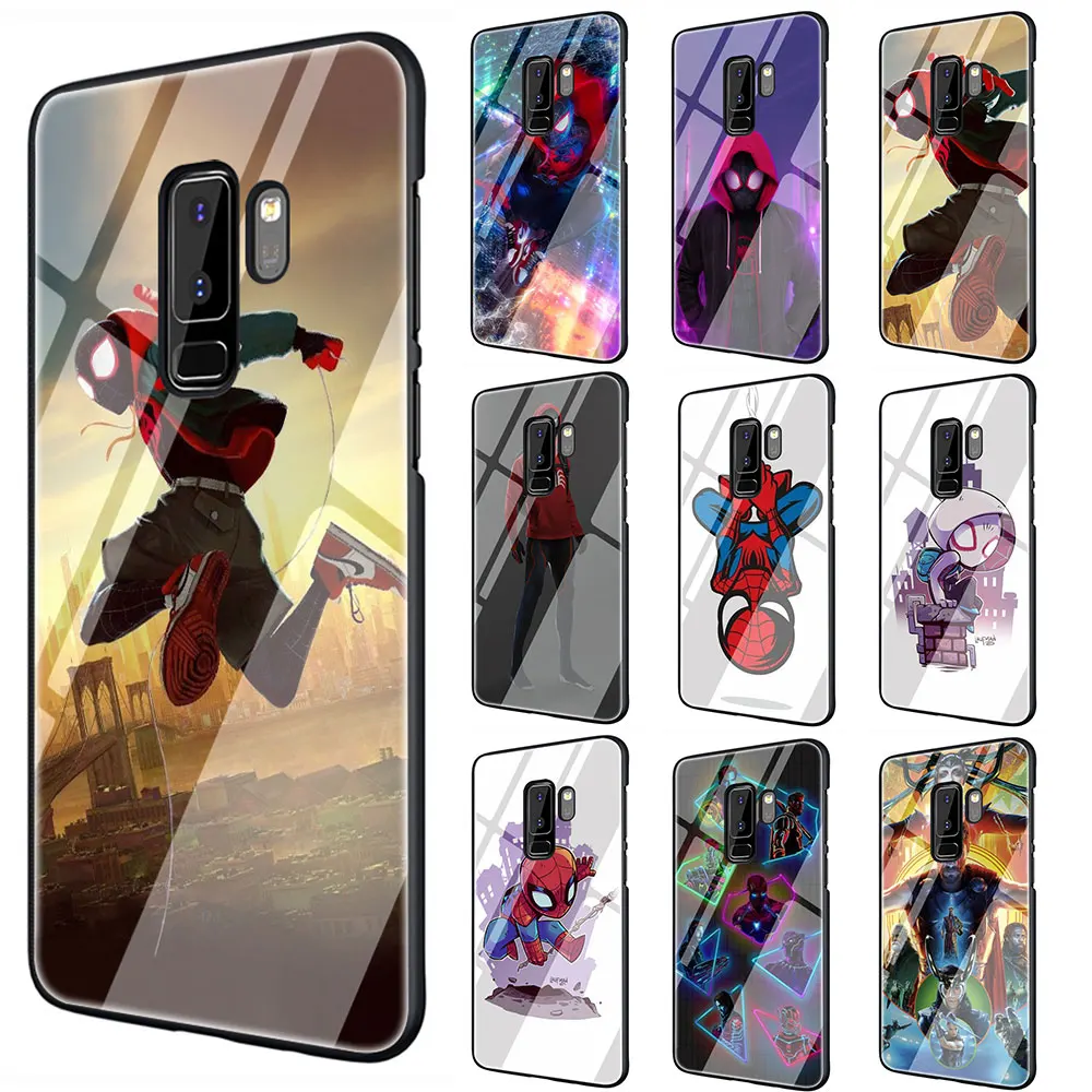 

Spider Man Into the Spider Verse Tempered Glass TPU Black Cover Case for Galaxy S7 Edge S8 S9 Plus S10 Note 8 9 10 A10 20 30 40 50