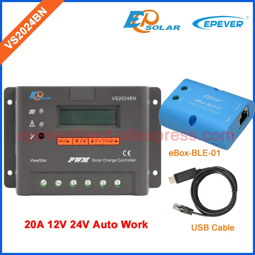 

EPEVER High quality controller for solar panel system 12V 24V VS2024BN BLE BOX and USB communication cable connect PC