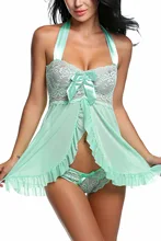 New 2016 Sexy Women Erotic Lingerie Sleepwear 4 Colors Romantic Nightwear Halter Lace Strap Babydoll Lingerie LC31027 Hot Sale