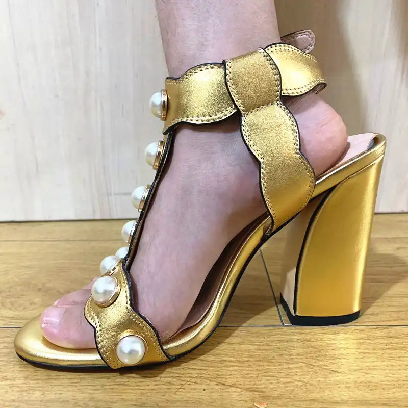 gold heels with pearls
