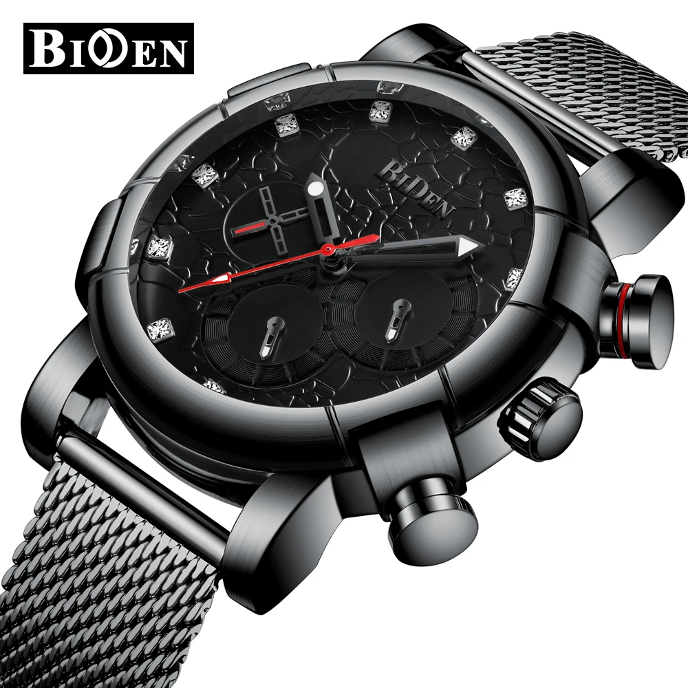 

2019 BIDEN Auto Date Watch Men Fashion Sport Quartz Man Watches Full Mesh Stainless Steel Business Wristwatch Relogio Masculino