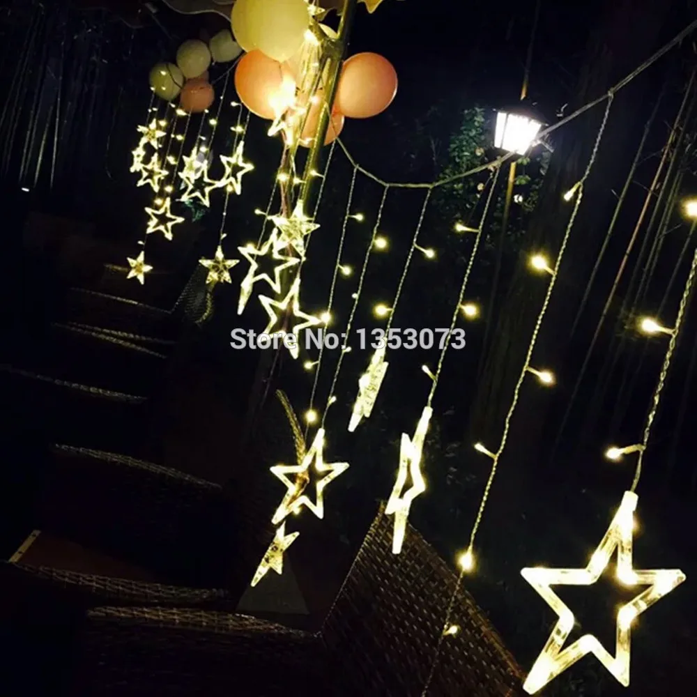 Star LED Light String Living Room Bedroom Valentines Day Nightclub KTV Party Decoration Lamps 2.5m 138leds 12 Stars 220V - warm white 1-1