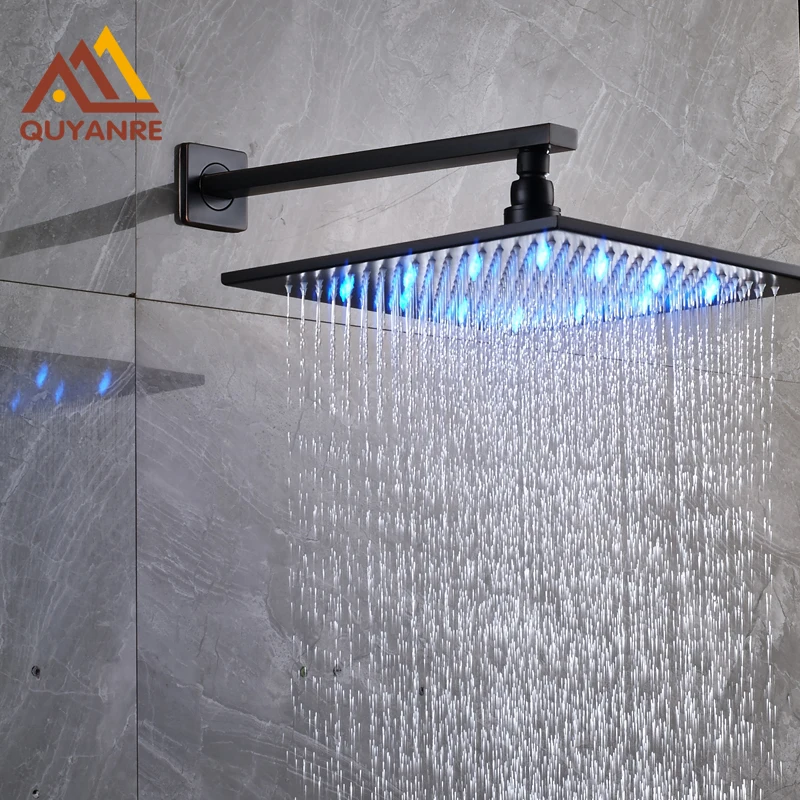 

Free Shipping Wholesale And Retail 3 Colors Changing 8" Sqaure Rain Shower Head with Arm Blackened