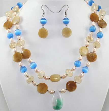 Jewelry 001500 Fashion Beautiful Mixed Colors Pearl Agate Jade Earrings Necklace Set hot | Украшения и аксессуары