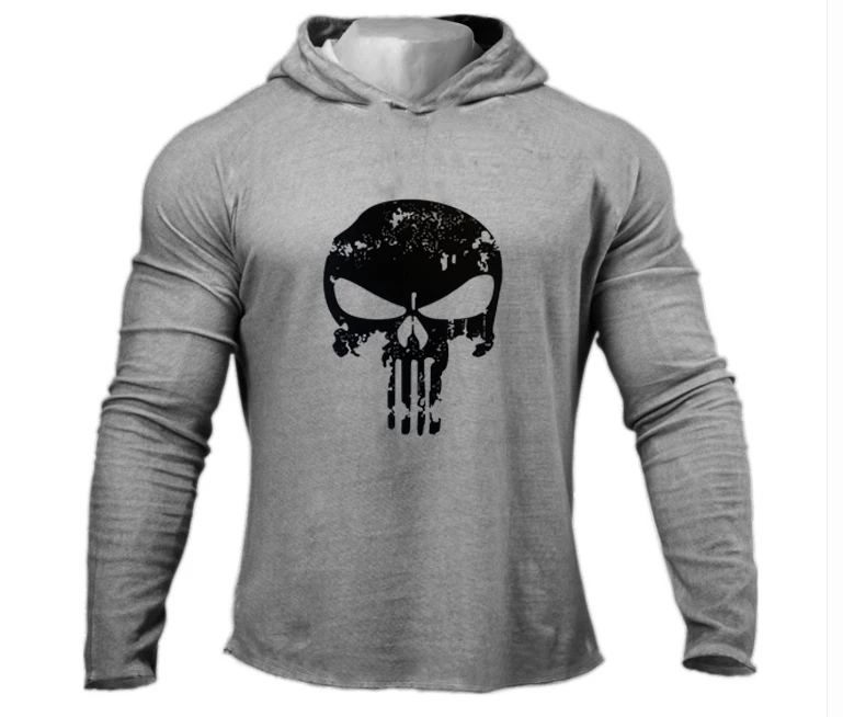 Seven Joe для мужчин тренажерный зал Бодибилдинг пуловер толстовка с капюшоном хип хоп брендовая одежда Спортивная Хлопок тренировки Тонкий с капюшоном - Цвет: gray skull