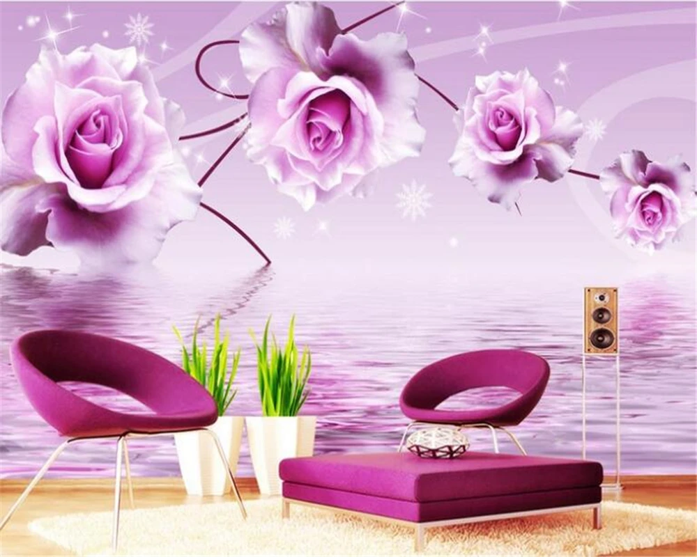 

beibehang Customize any size silk cloth 3D wallpaper pink rose stereo reflection TV background wall papel de parede 3d wallpaper