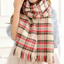 Top Selling Women Double Sided Long Warm Plaid Tartan Blanket Scarf Wrap Shawl Tassel