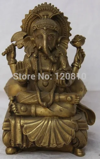 

6" Tibet Buddhism Brass Four Hand Elephant Konk Jambhala Wealth Buddha Statue