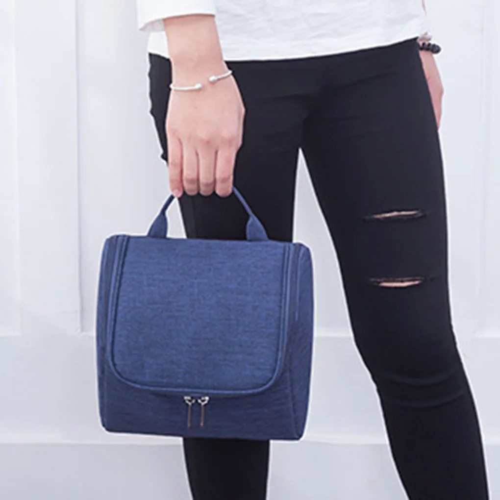 

Large Capacity Travel Cosmetic Storage Bag Zippered Hook Makeup Toiletry Oxford Fabric Tote Pouch