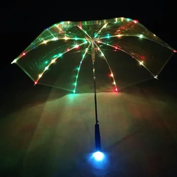 

10pcs/lot Fast shipping Rainbow color Umbrella LED Luminous Transparent Umbrella With Flashlight Flash light Torch 23 Inch 8K