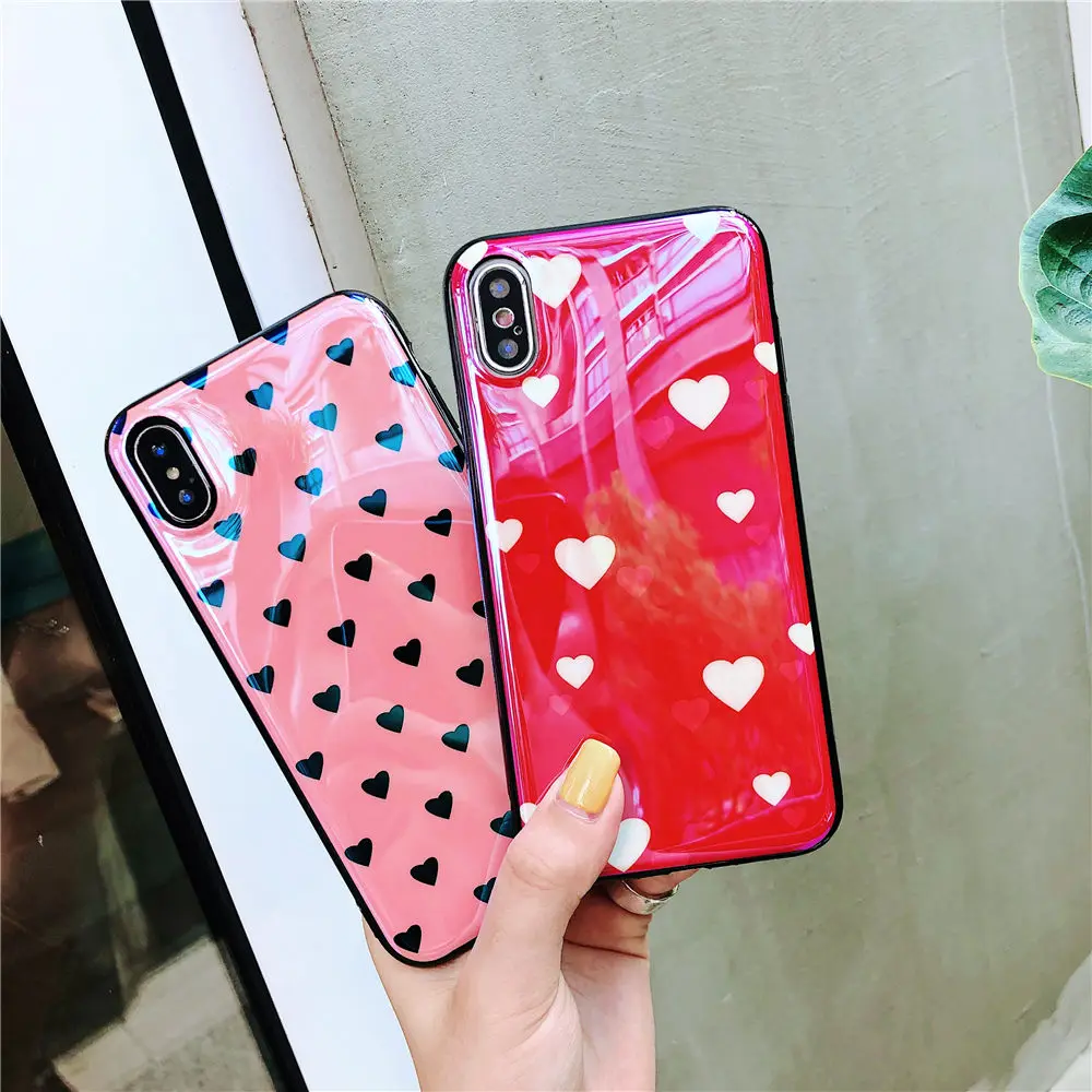 Lovely Heart Painted Phone Case For iphone 6 7 8 Fashion Couples Back Soft TPU Cover Cases 6s Plus X | Мобильные телефоны и