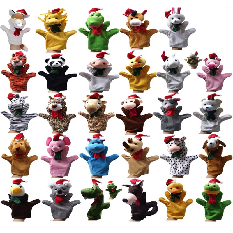 120PCS Christmas Puppets 29Animals Cartoon Stuffed Dolls Xmas Hand 