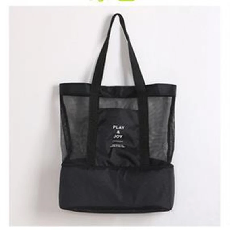 PACGOTH, сумки для отдыха, сумки для обеда, нейлоновые и сетчатые, портативные, двухслойные, для женщин, девочек, для плиты, термальные, удобные, сумки для обеда, 1 шт - Цвет: black