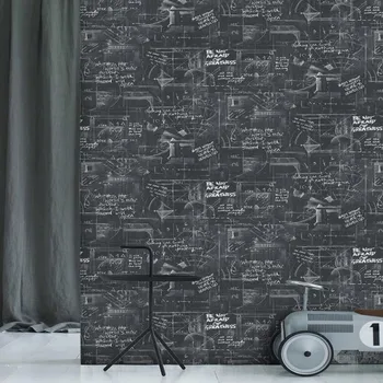 

High-end wallpaper retro nostalgia blackboard newspaper English letters feature widening bar coffee shop wallpaper
