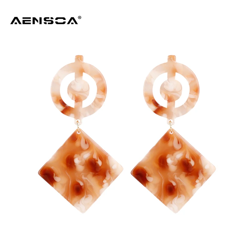 

AENSOA Square Trendy Irregular Earrings For Women Personality Vintage Long Geometric Acrylic Drop Earrings Pendientes Wholesale