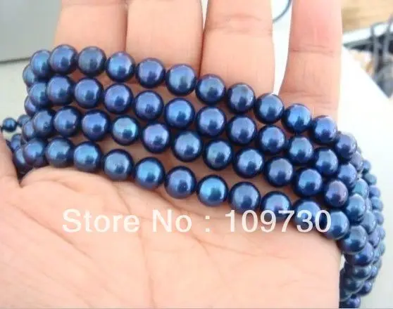 

Jewelry 001561 35"8-9MM PERFECT ROUND AAA SOUTH SEA GENUINE PEACOCK BLUE PEARL NECKLACE 14KGP