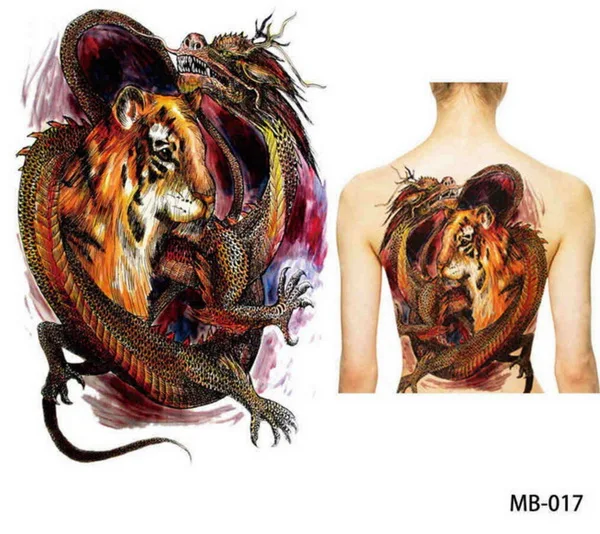 Супер большая полная спина Грудь татуировки наклейки рыба Волк тигр дракон Будда водонепроницаемые временные флэш-татуировки крутые для мужчин и женщин - Цвет: MB 0017
