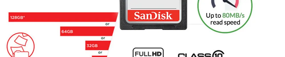 SanDisk карта памяти Ultra SD карта SDXC 64GB C10 80 МБ/с. скорость чтения UHS-I Full HD для камеры видеокамеры(SDSDUNC-064G-ZN6IN