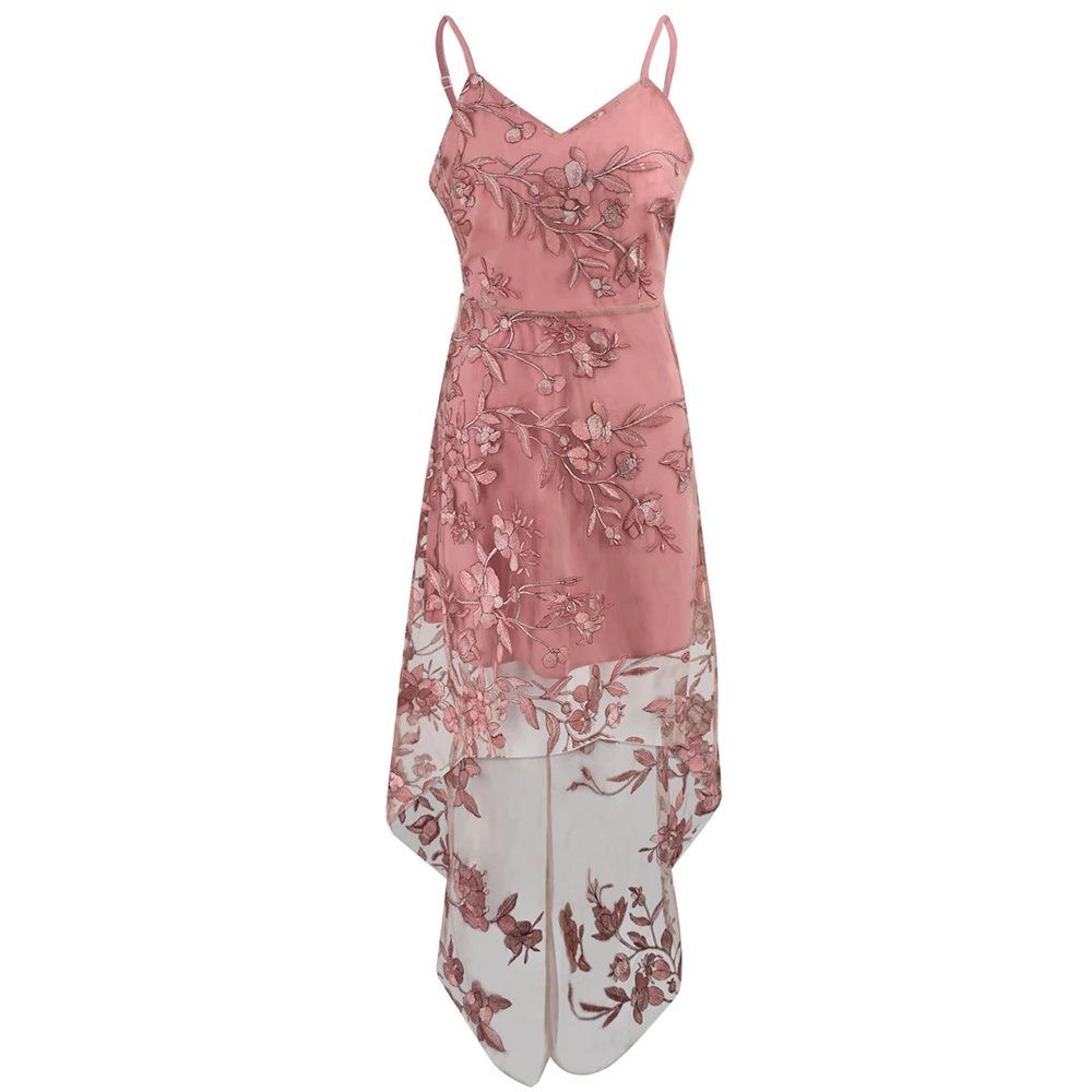 Berydress сексуальное кружевное платье на тонких бретелях с вышивкой асимметричное платье с открытой спиной облегающее Клубное вечерние размера плюс розовое Сетчатое платье