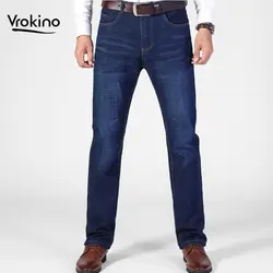 2019 осень-зима Новый стиль Для мужчин's джинсы деловые, casual, Модные Брюки-стретч свободные прямые Для Мужчин's джинсовая брендовая одежда, 38, 40