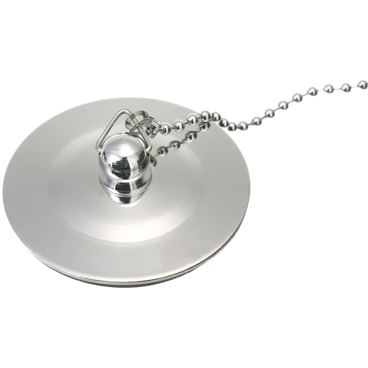 1pc Chrome Sink Bathtub Stopper Solid Metal Waste Plug Stainless Steel Plug Drain Filter with Chain Kitchen Tool