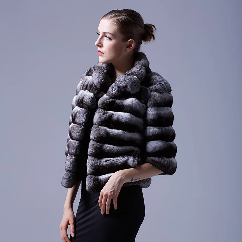 Stand Collar Chinchilla Fur Coat 