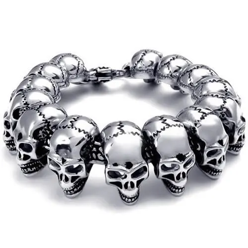 

Mens Large Heavy Stainless Steel Bracelet Link Wrist Silver Black Skull Cross Gothic Drop Shipping