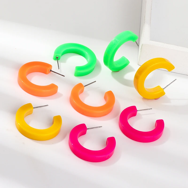 

8Seasons New Simple C-Shaped Fluorescent Color Stud Earrings Set For Women Punk Style Party Fashion Statement Earrings Jewelry