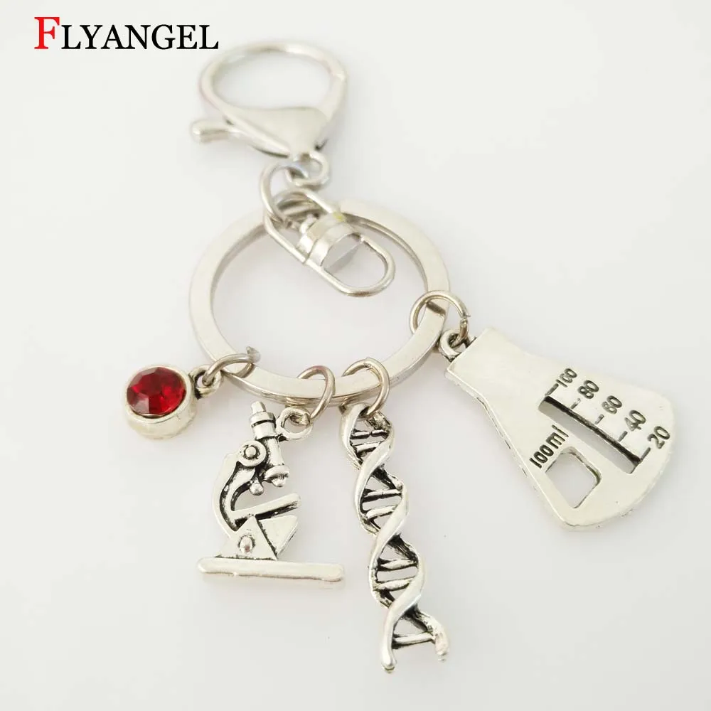 

Creative Conical Flask Chemical Molecular DNA Microscope Keychain Biological Tool Men Women Birthstone Lobster Buckle Keyring