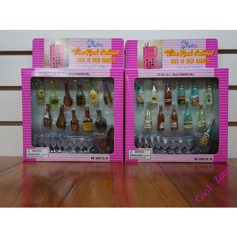 1 Set Mini Doll Furniture 22items 1 Wine Cabinet 12pcs Bottles