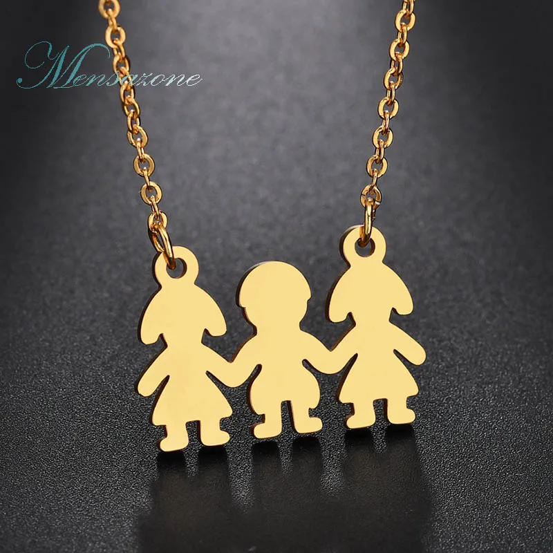 MENSAZONE High Quality Gold Color Stainless Steel Family Necklace Boy