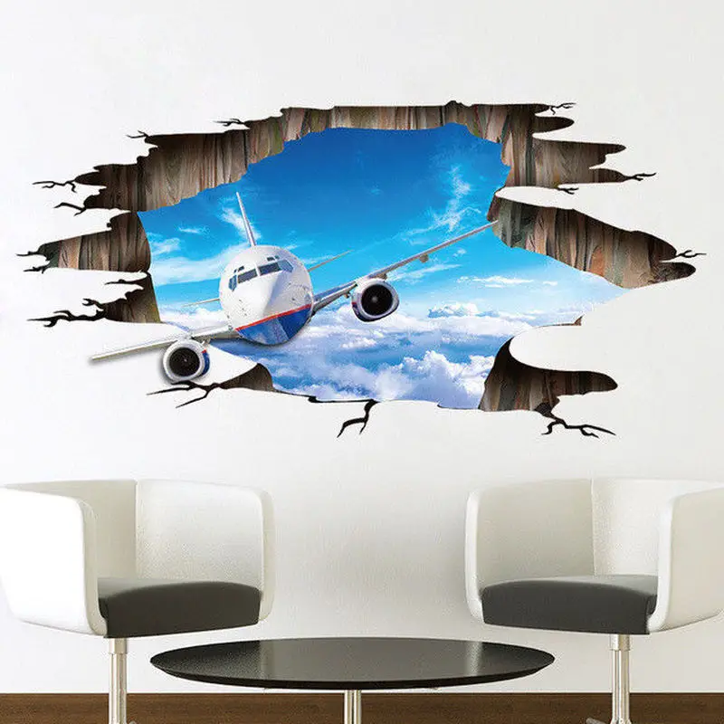 

3D Wall Stickers Sky Aircraft Floor Sticker PVC Mural Floor Living Room Bedroom