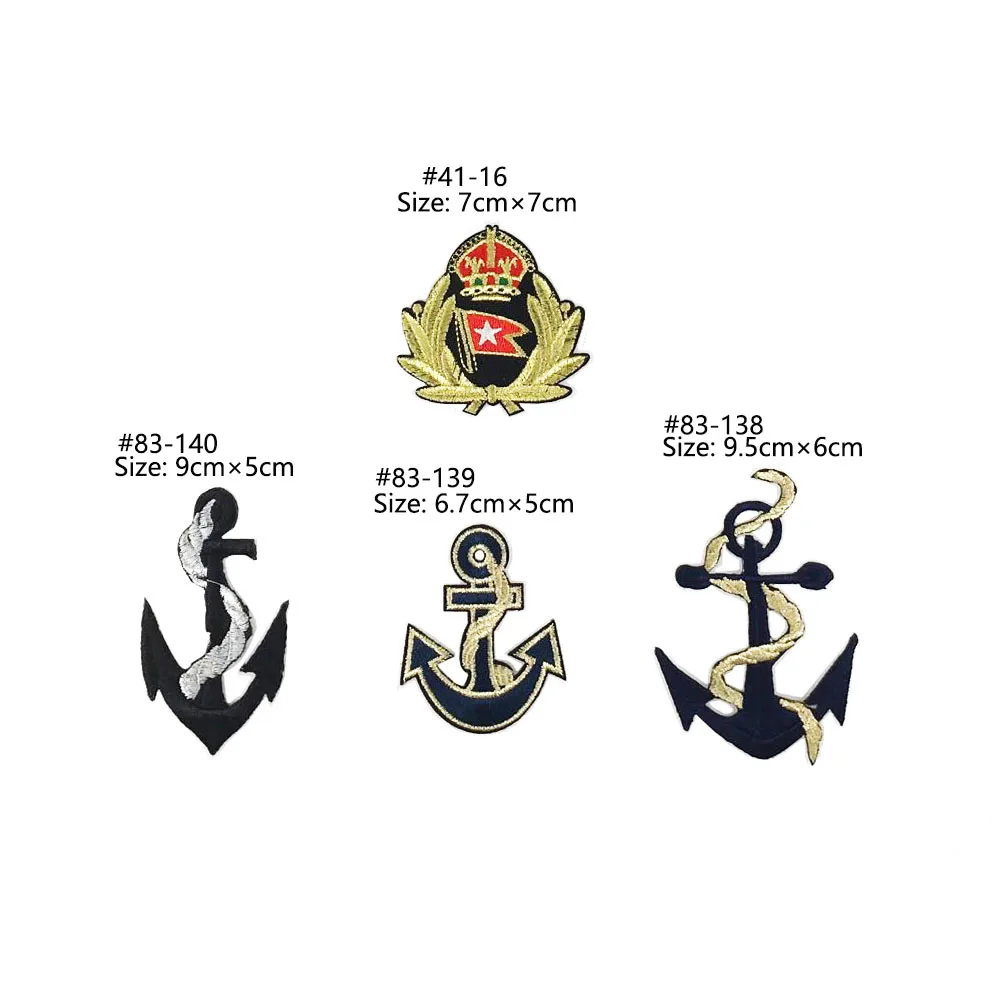 

Black and Nautical Navy Blue Anchor with Gold Rope Iron on Embroidered Patch
