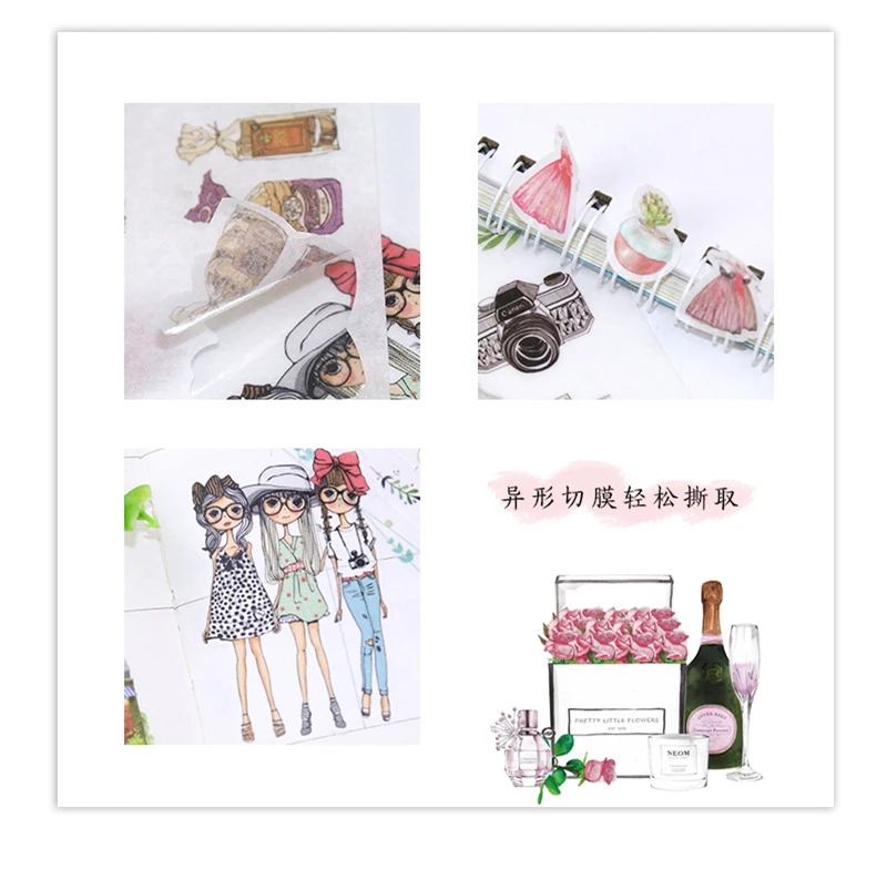 Girl Cartoon Stickers Anime Cute Kawaii Sticker Mobile Phone Book Gift DIY Ablum Diary Scrapbooking decoration label Stickers