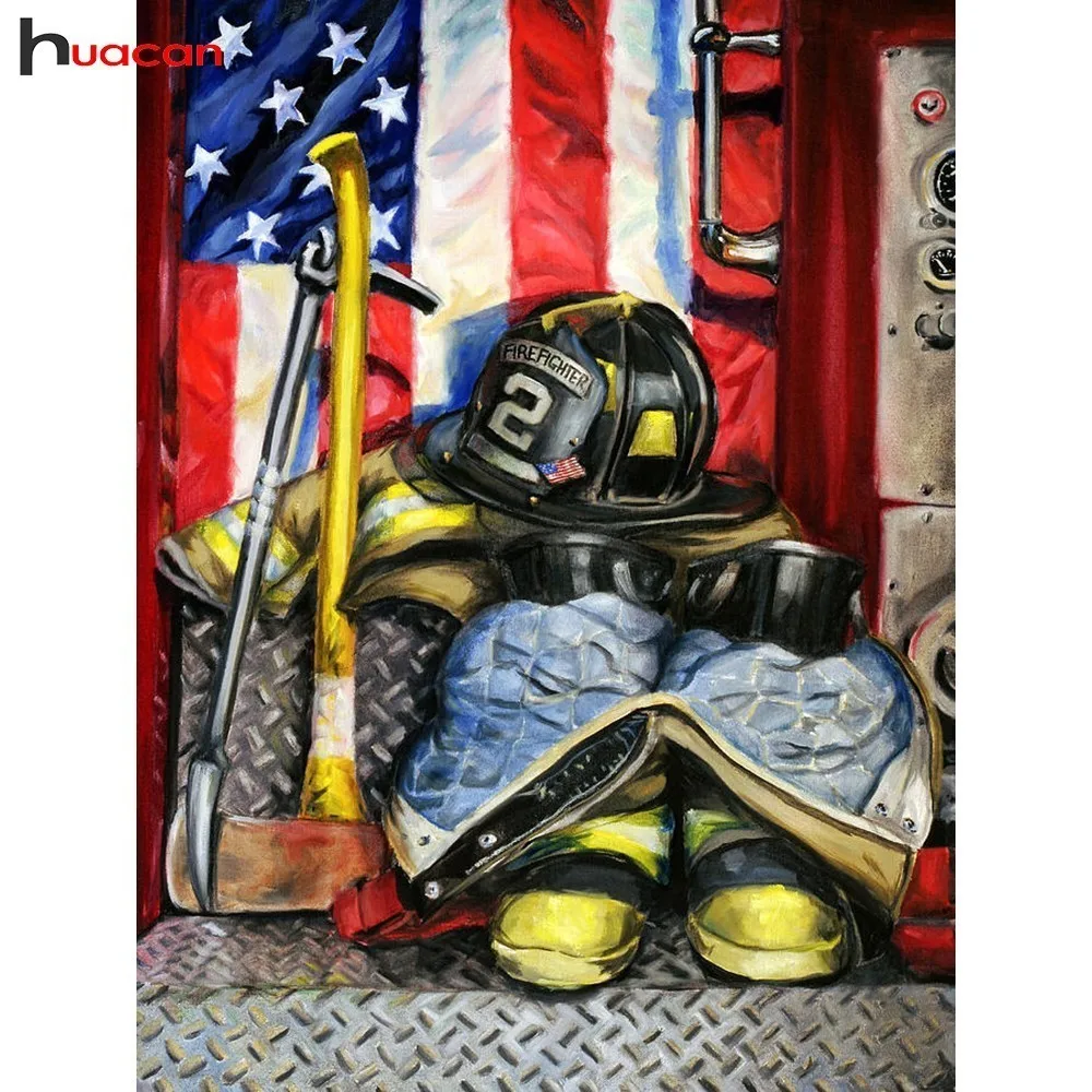 

HUACAN Diamond Mosaic Cartoon 5D DIY Diamond Painting Firemen Picture Of Rhinestone Home Decoration Full Drill Square