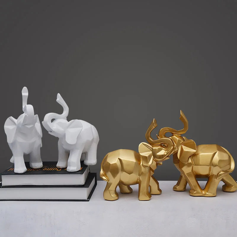2Pcs/Set Modern Abstract Elephant Statue Sculpture Resin Home