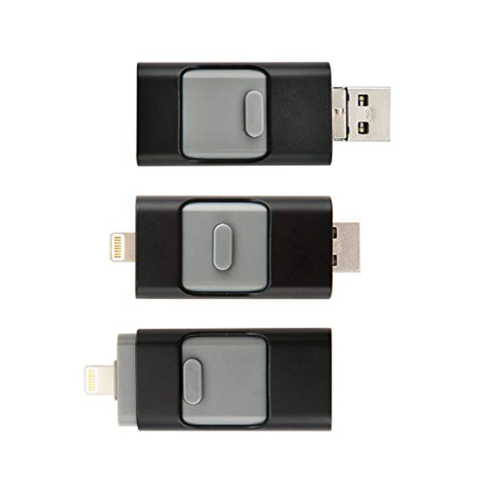 USB флешка 128 ГБ, флеш-накопитель USB 3,0 фото палка 3в1 Для iPhone Memory Stick внешнее шифрование хранения USB накопитель(черный 128 г