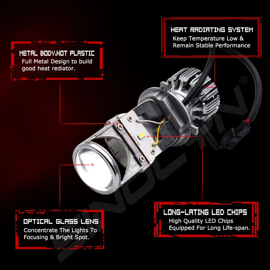  9003 H4 LED Mini H4 Bi-LED Canbus EMC Decoder Projector Lenses Error Free 1.5'' 60W 5000K Bulbs For - 33002259745