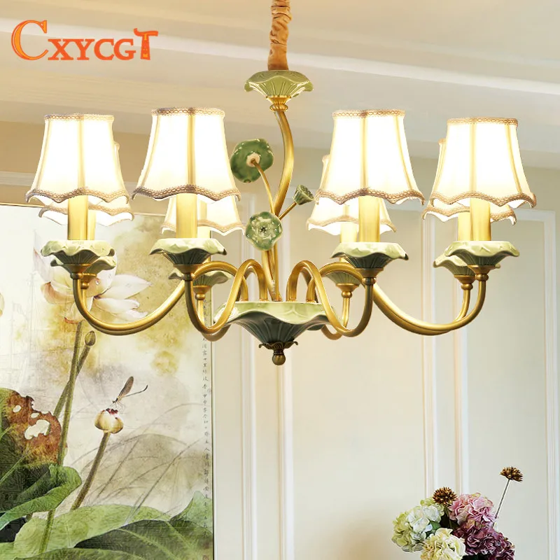 

American full copper LED chandeliers European ceramic living room lamps French pastoral country bedroom restaurant luxurious atm