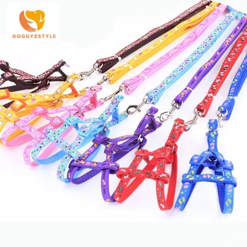 

12pcs/Lot Small Dog Pet Puppy Cat Adjustable Nylon Harness with Lead leash Multi-colors Patch Printed Collar Halter Harness Leas