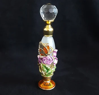 

5ml Perfume Refillable Bottle Vintage Empty Glass Metal Flower Container Portable Gift Crystal Cluster Home Decoration#58583