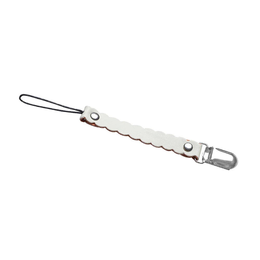 Кожаная короткая плетеная детская соска-пустышка на цепочке, держатель для соски с застежками, металлическая пустышка, зажимы для кормления - Цвет: White